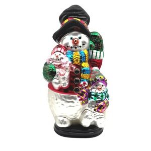 Vintage Handpainted Glass Snowman and Children Figurine Tabletop Christmas Decor